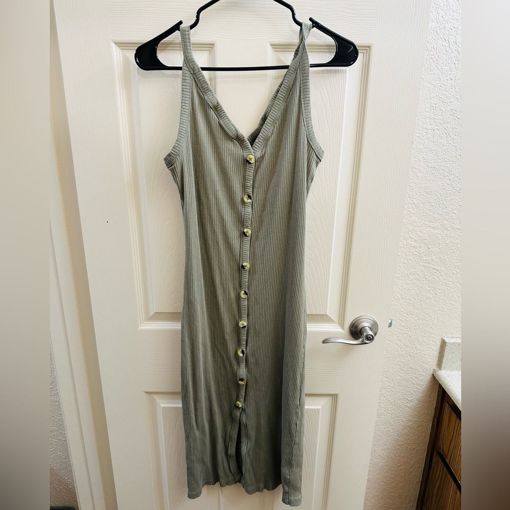 Brave Soul Olive Button-Down Maxi Dress